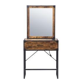 Hair salon table with mirror - burned wood grain