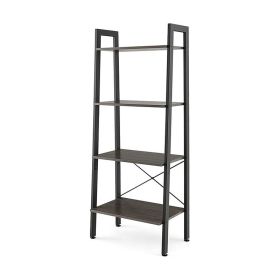 Industrial Style 4-Tier Bookshelf with Metal Frame (Type: Bookshelf, Color: Gray)